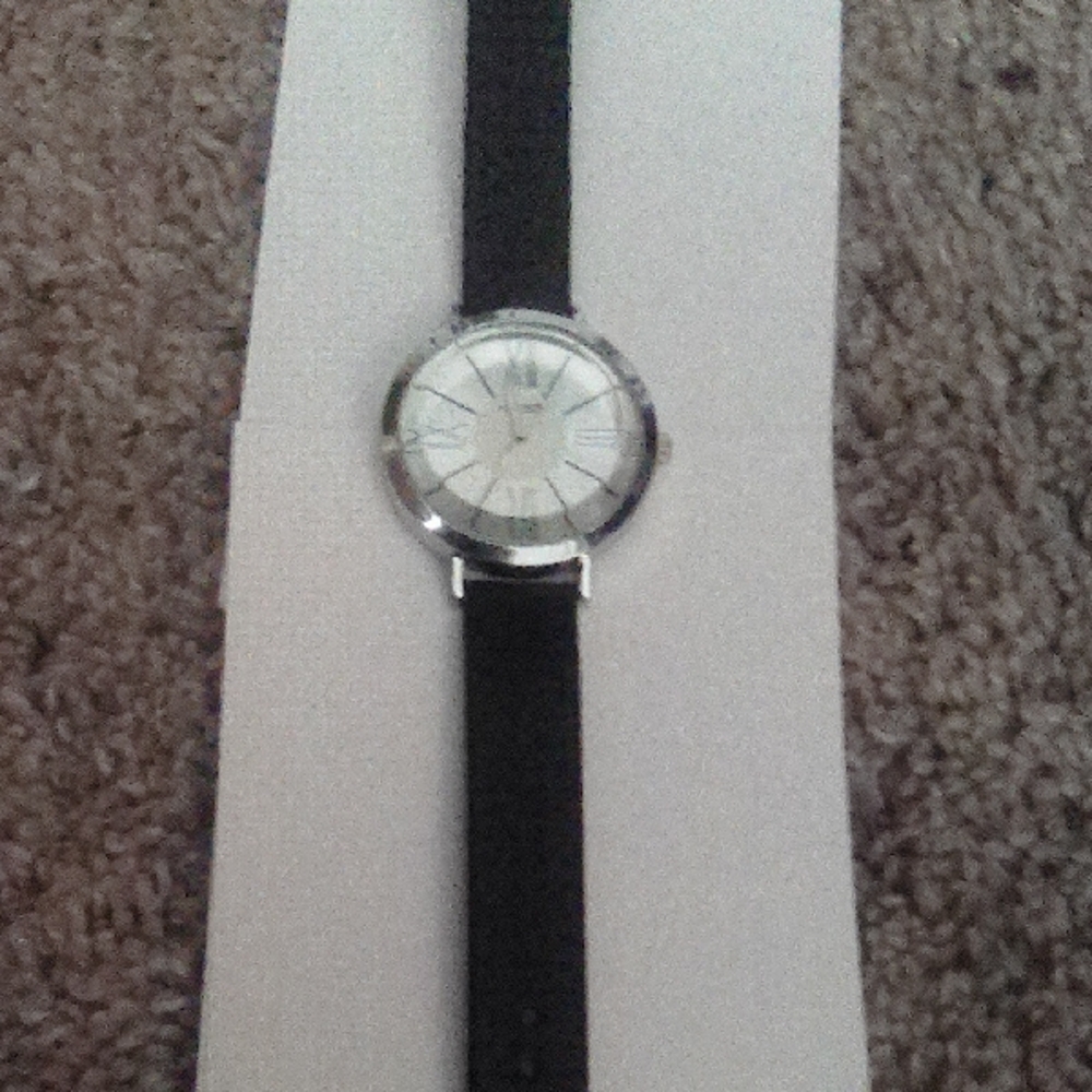Black Strap Silver Watch